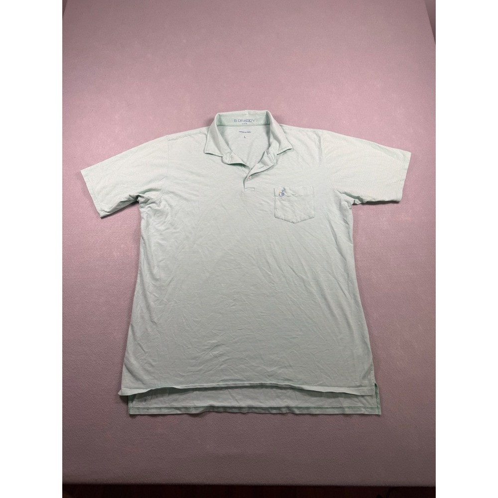 B. Draddy Mens Large Green Striped Short Sleeve Golf Polo Shirt Made In Peru